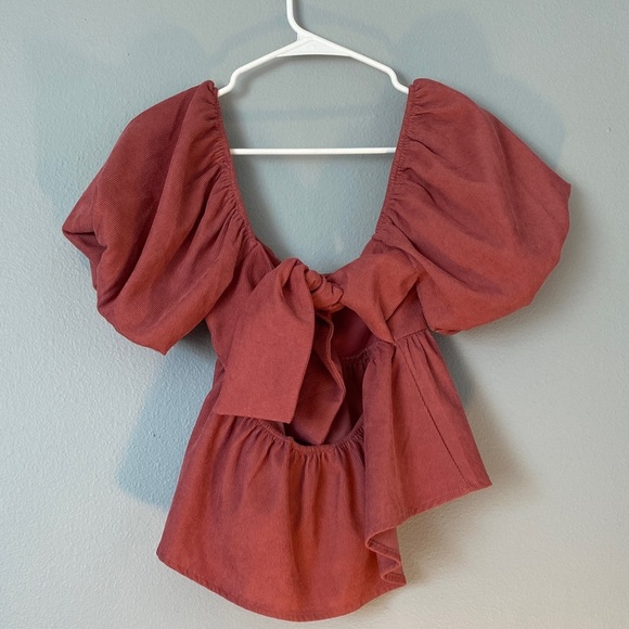 Francesca's Collections Puff Sleeve Blouse in Brick Red - Picture 5 of 5